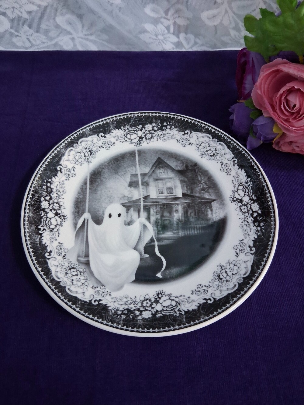 Spooky Halloween Ghost Plate 7.5" Haunted House